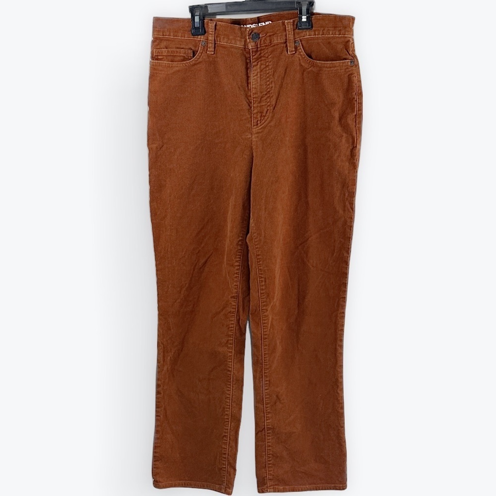 Lands End Corduroy Brown Rust Orange High Waist rise Straight Trousers Size 12